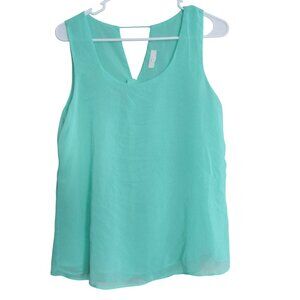 Mine Sleeveless Sheer Blouse Womens Small Green Button Up Back‎ Shirt Top